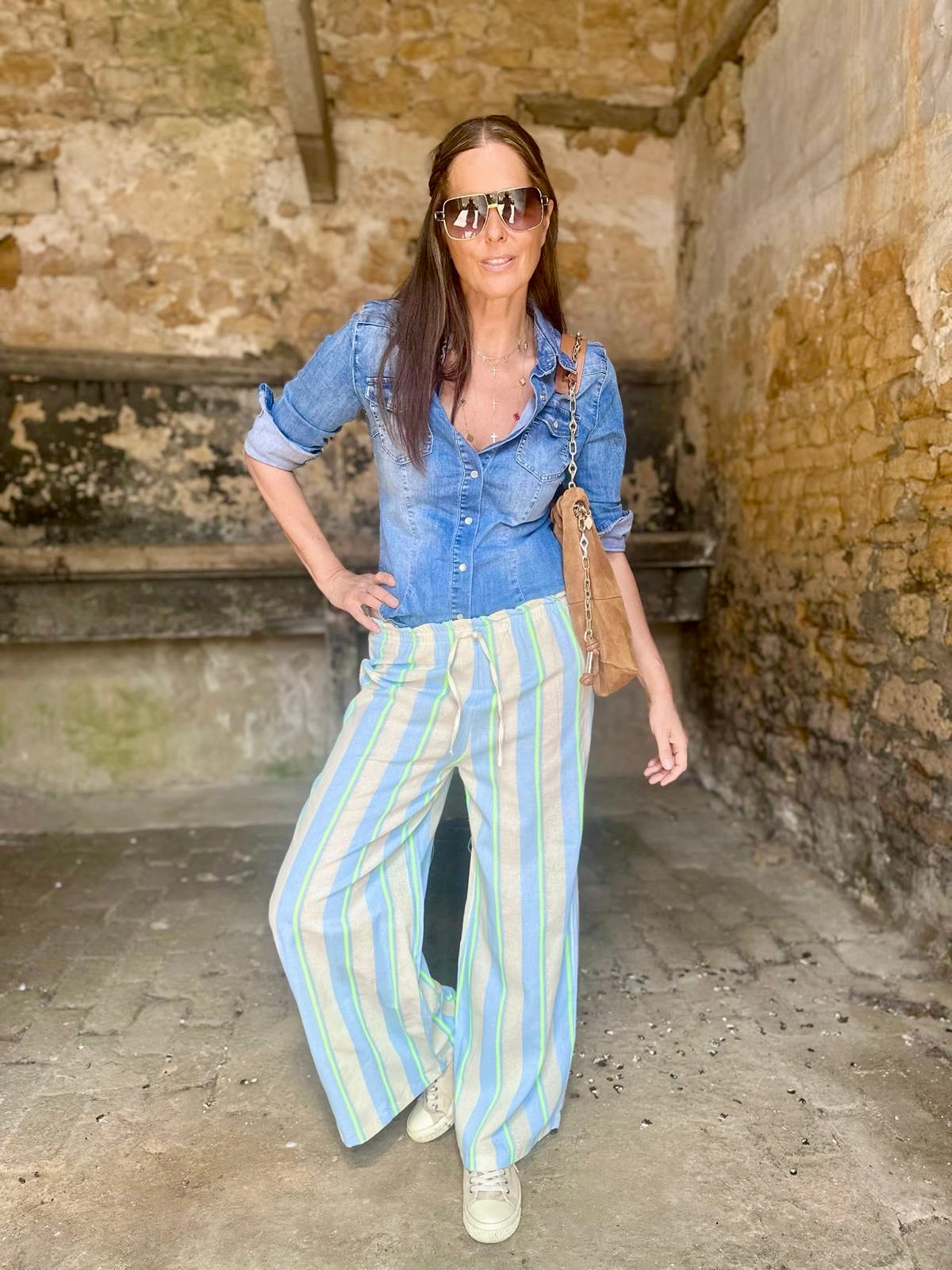 Summer Stripe Trouser - Sky Blue