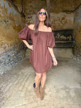 Off The Shoulder Dress- Chocolate