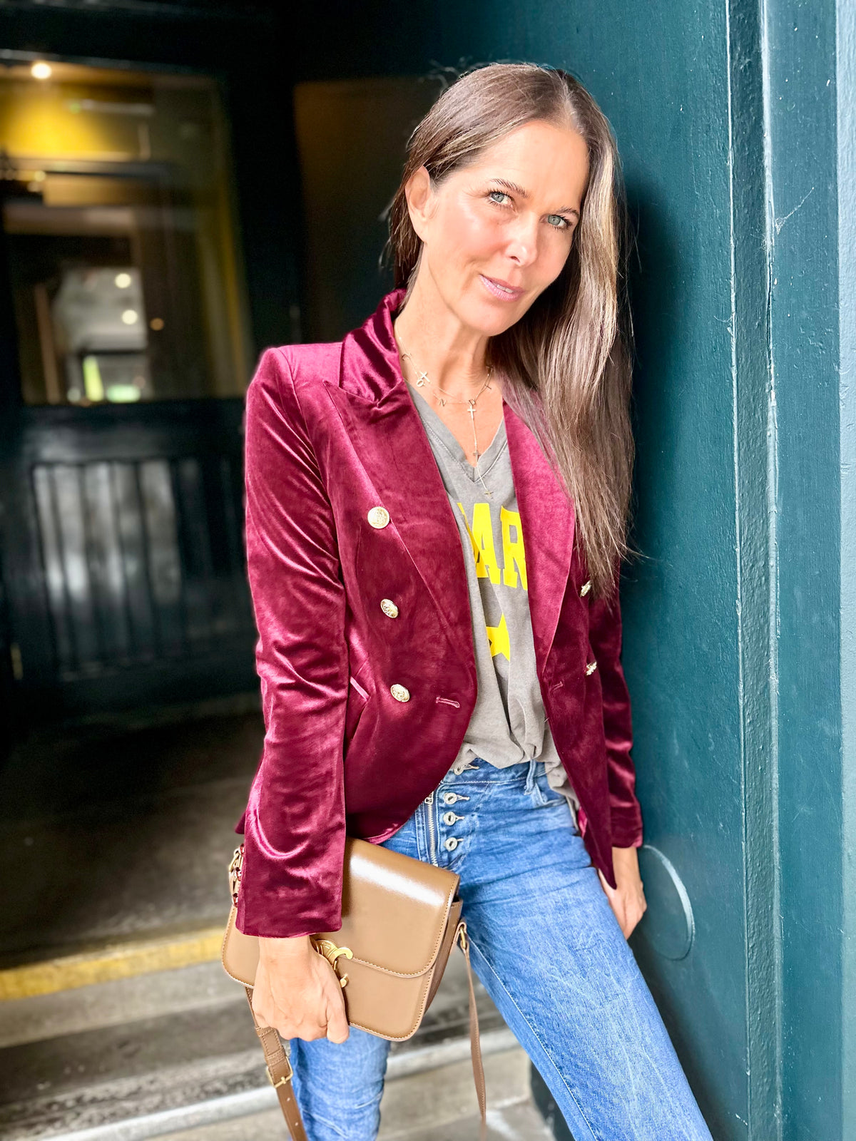 Victoria Velvet Blazer - Bordeaux