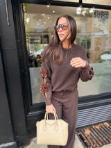 Riley Knit With Sequin Bow - Chocolate