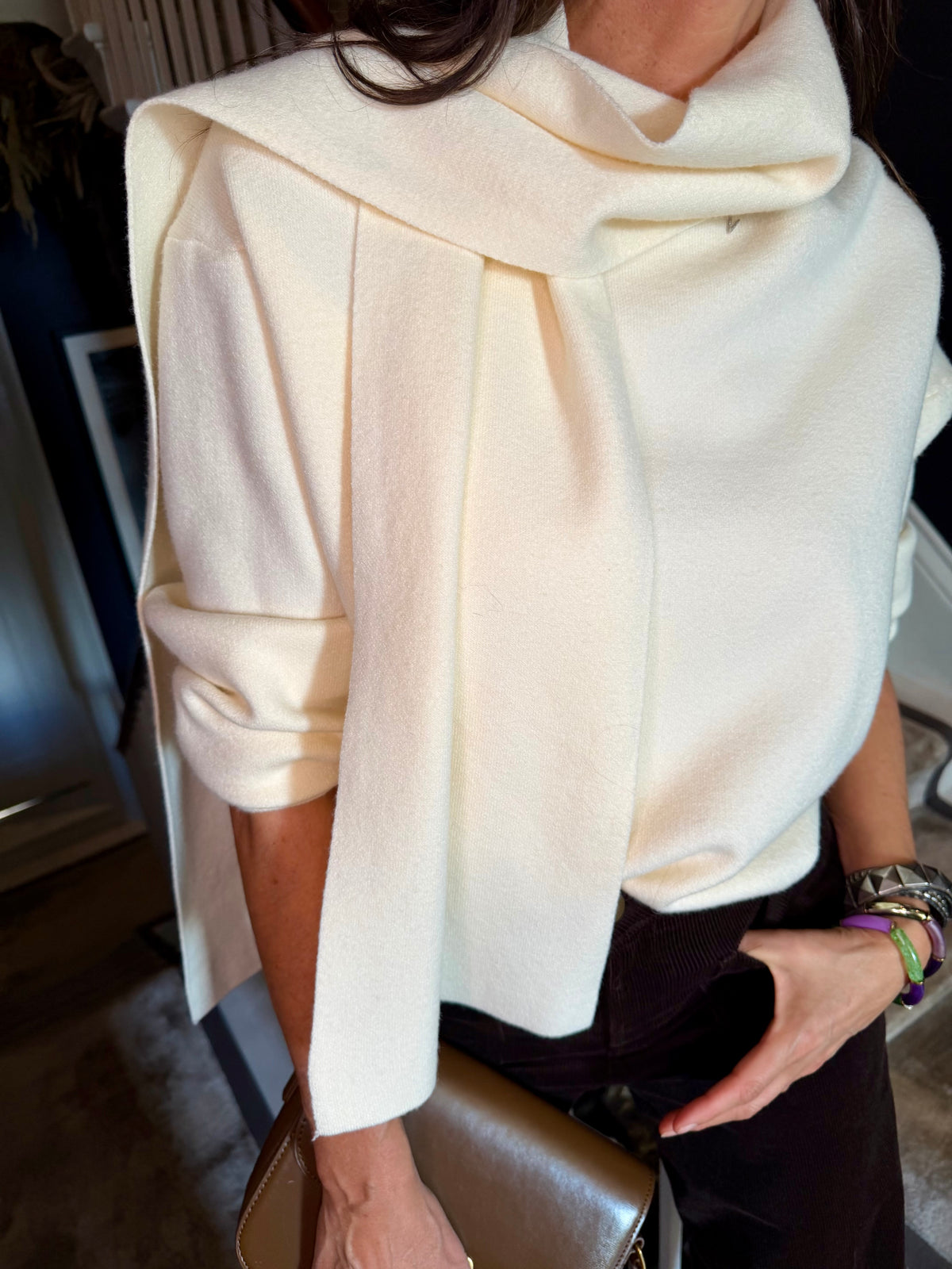 Willow Knit With Scarf - Cream