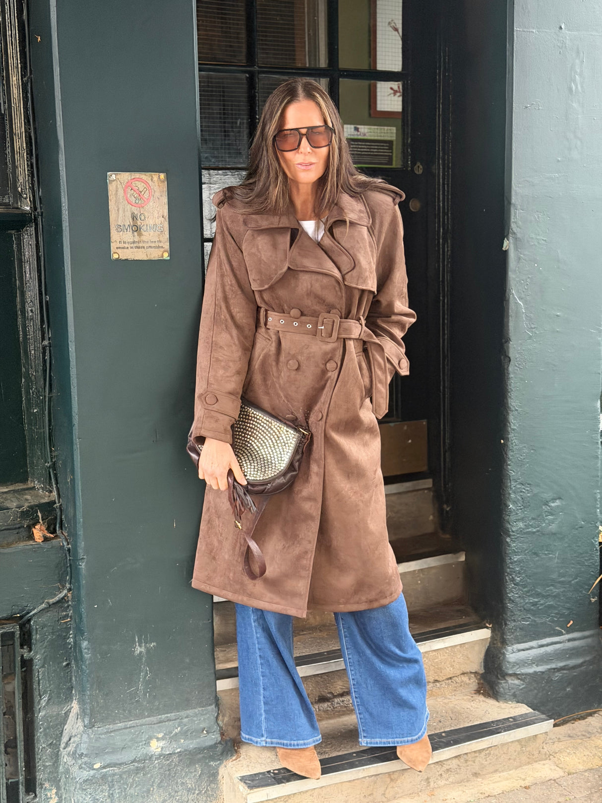 Tabitha Faux Suede Trench - Chocolate