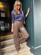 Ally Faux Leather Barrel Pant - Chocolate