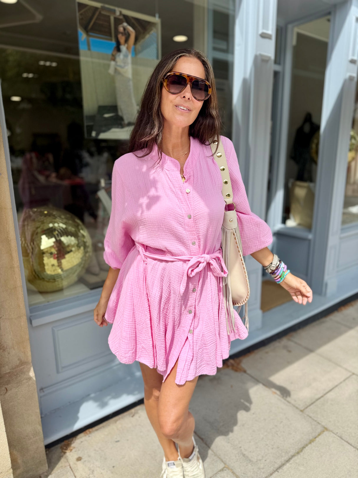 Minnie Cotton Mini Dress- Candy Pink