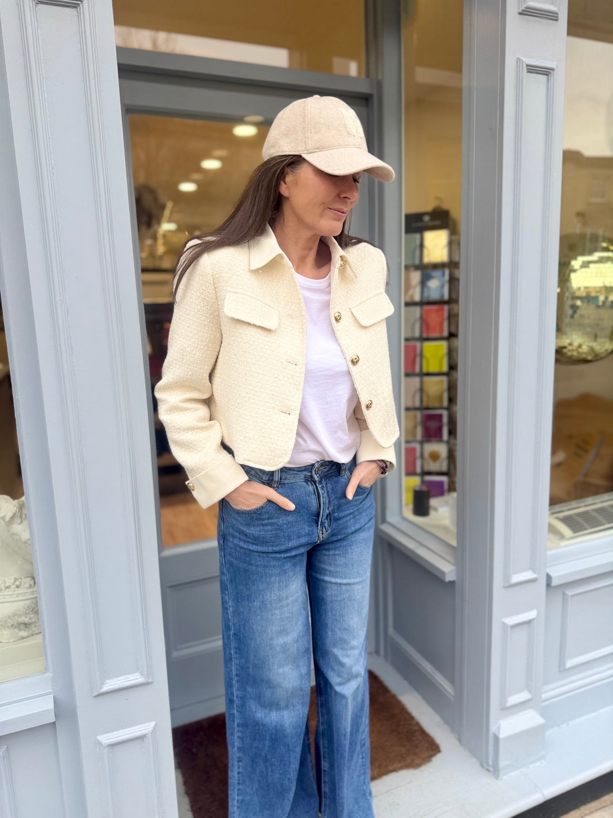 Verity Sequin Cropped Jacket - Ecru