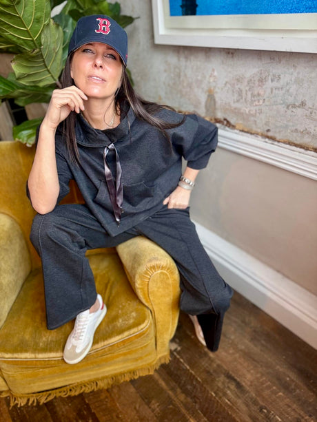 Pantalón deportivo Brooke con corbata de seda - Carbón vegetal