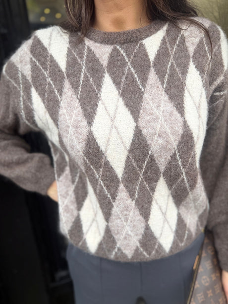 Argyle Crew Neck - Taupe