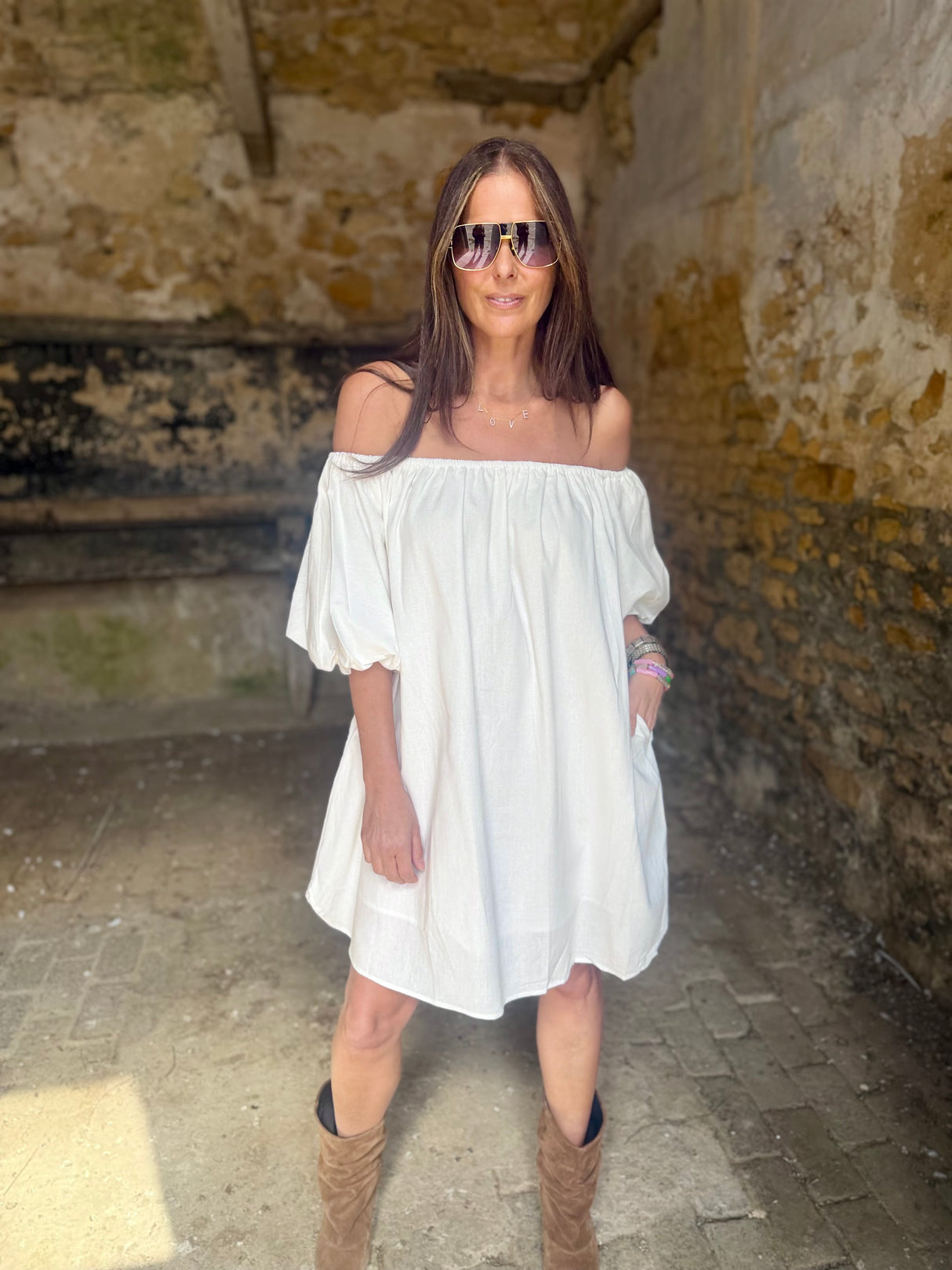 Off The Shoulder Dress- White