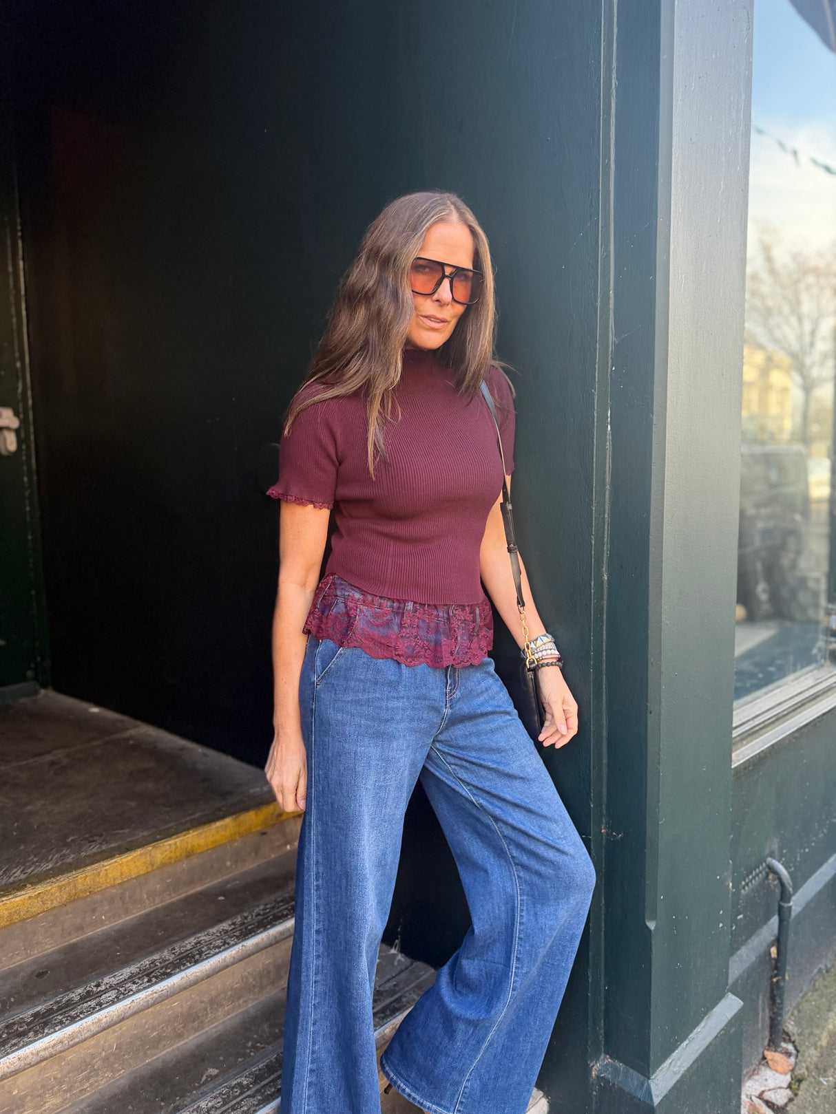 Ophelia Short Sleeve Turtleneck - Cherry