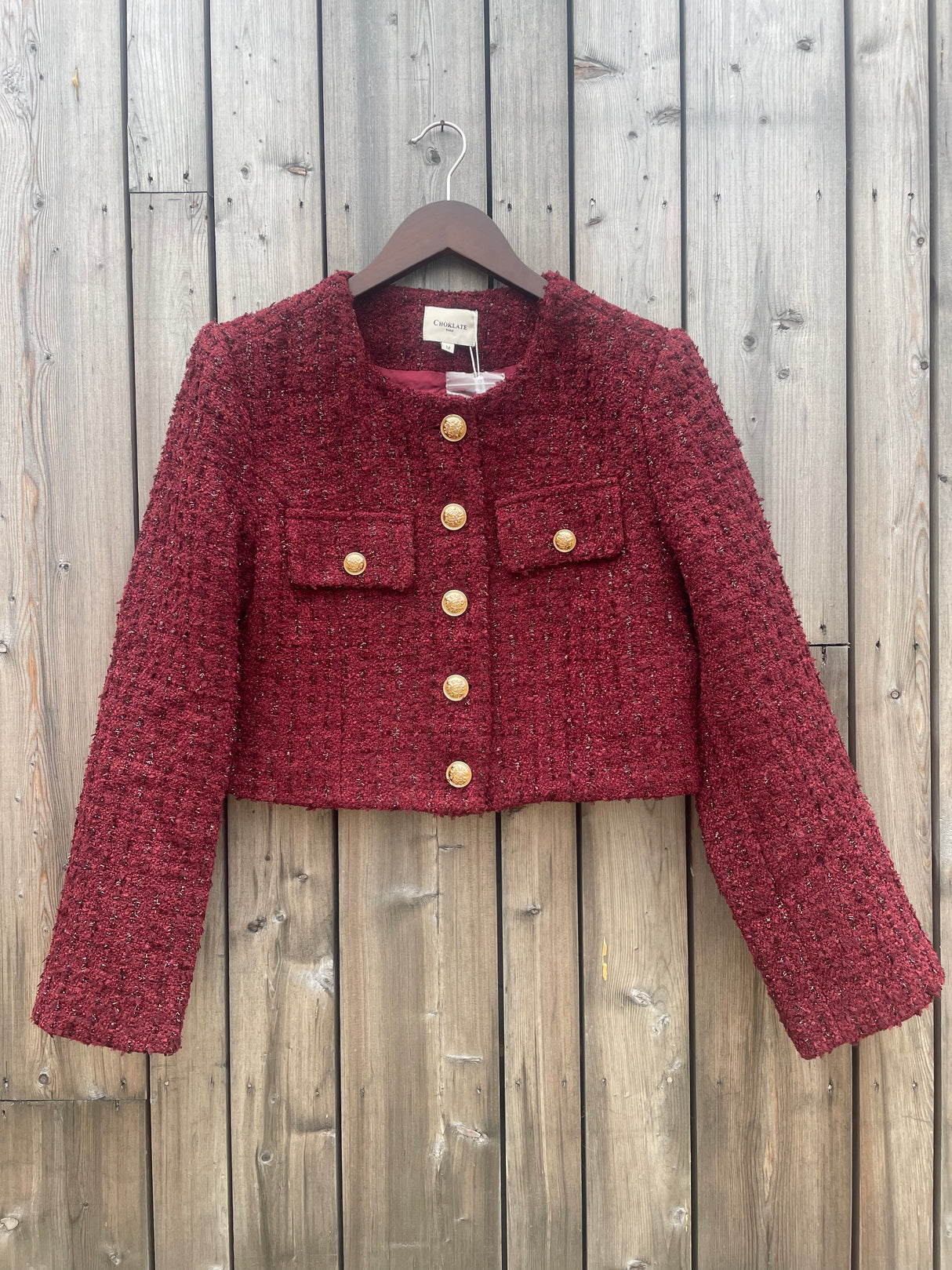 Cecile Cropped Tweed Jacket - Claret