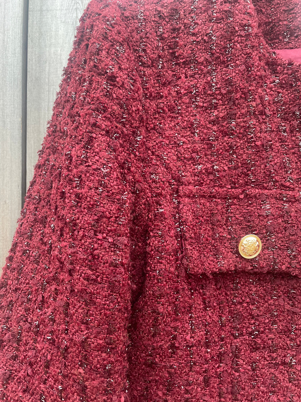 Cecile Cropped Tweed Jacket - Claret