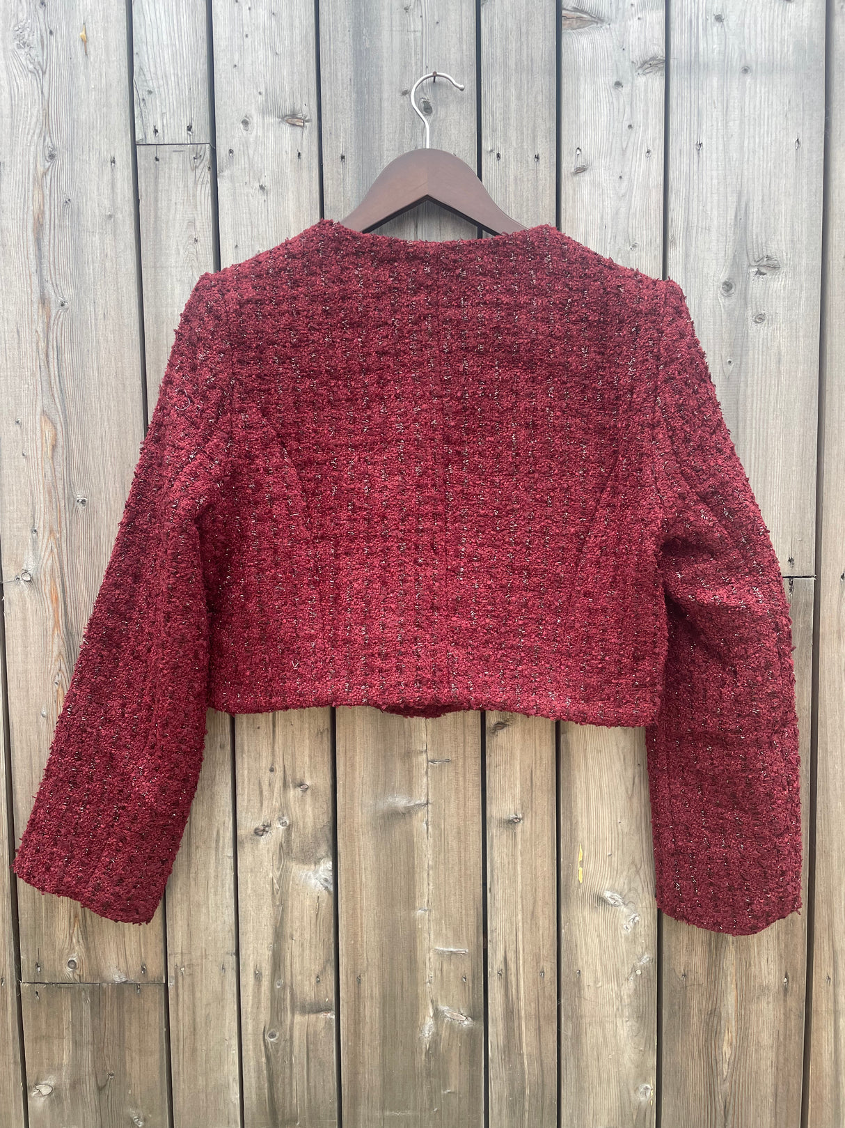 Cecile Cropped Tweed Jacket - Claret