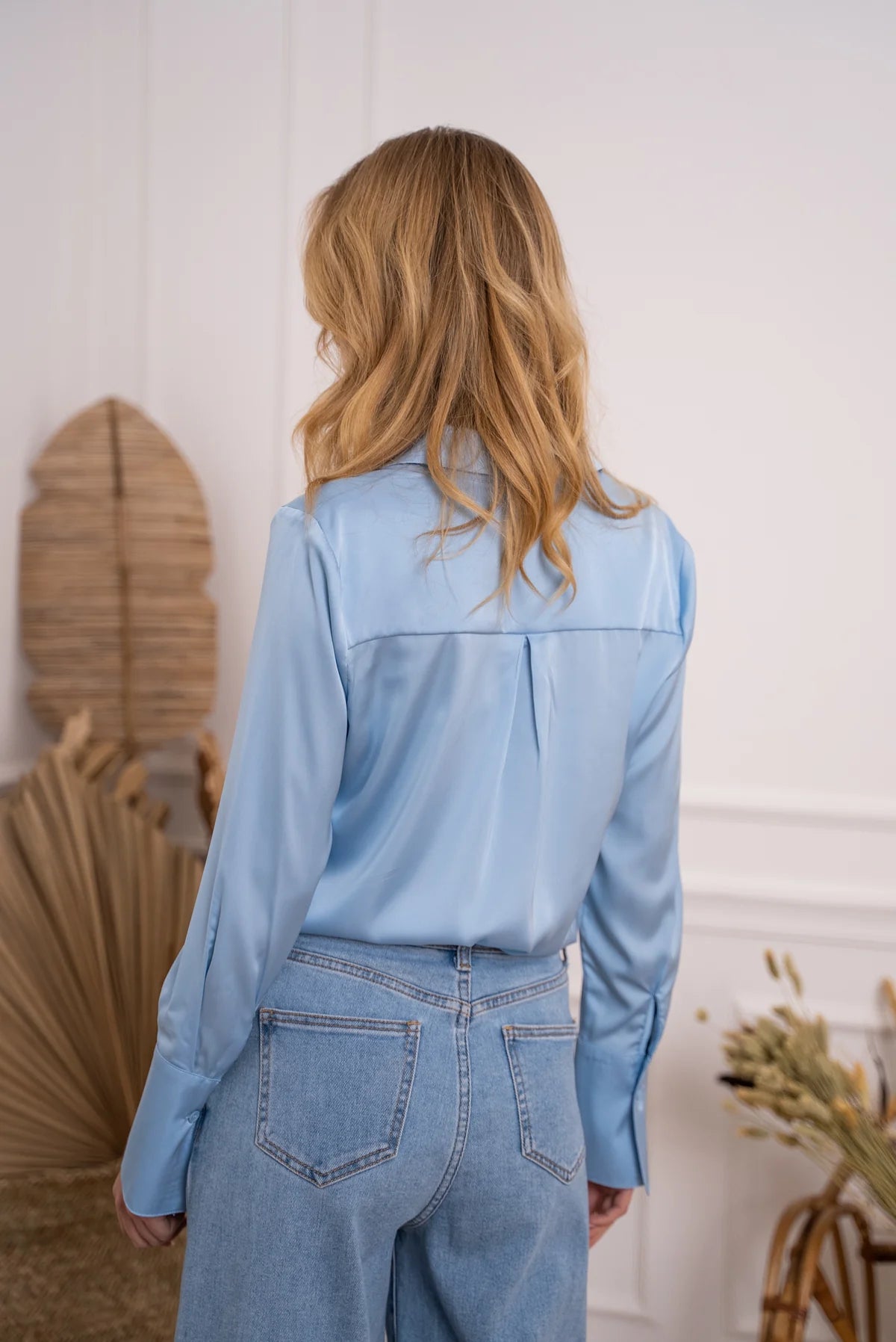 Camille Satin Shirt Sky