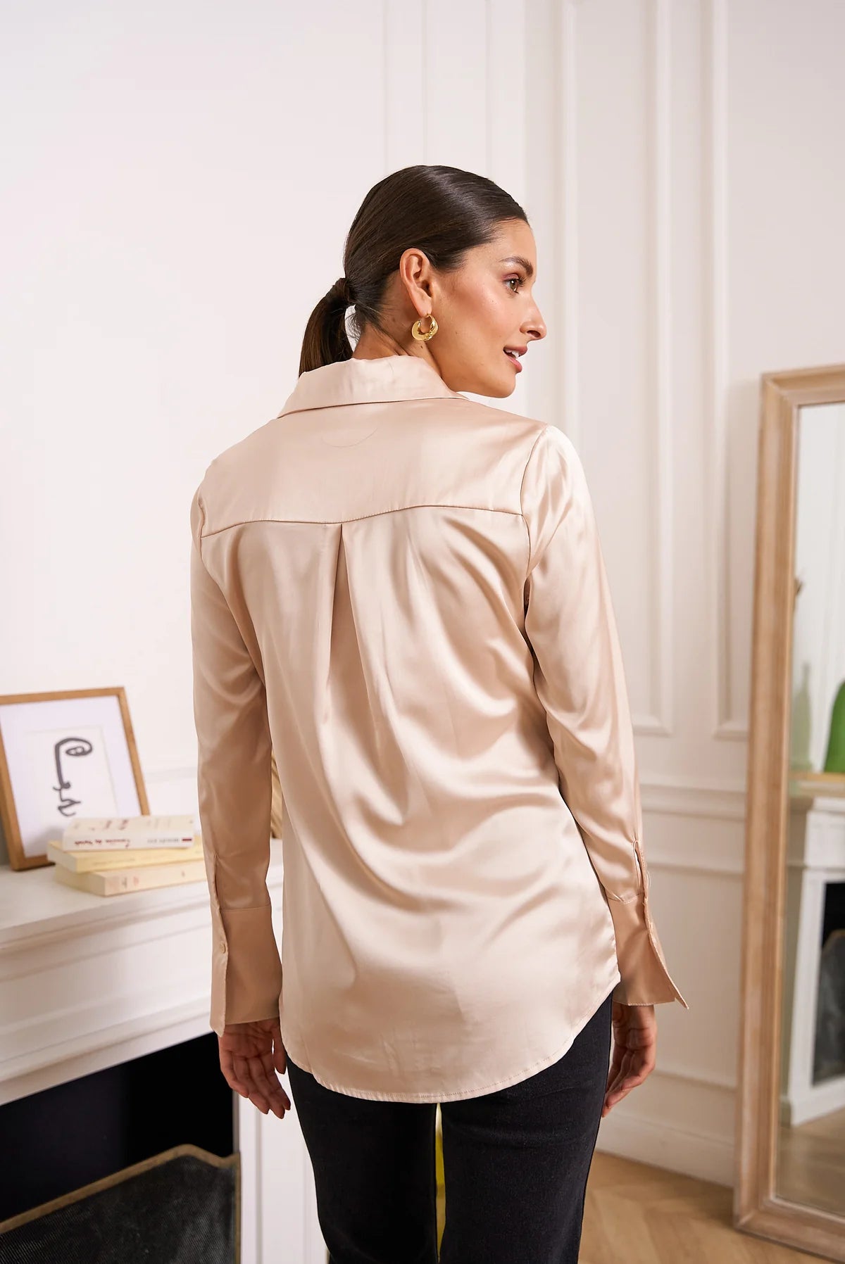 Camisa de satén Camille color champán