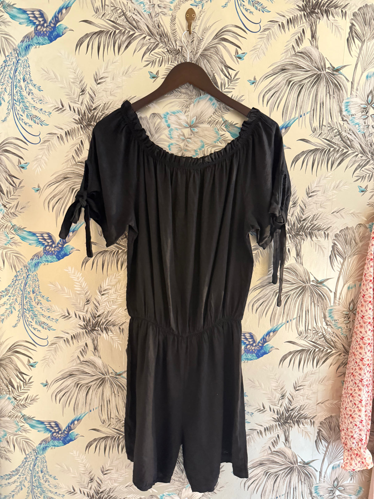 Lapis Linen Off Shoulder Playsuit - Black