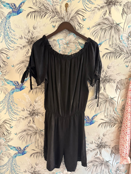 Lapis Linen Off Shoulder Playsuit - Black