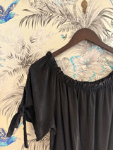 Lapis Linen Off Shoulder Playsuit - Black