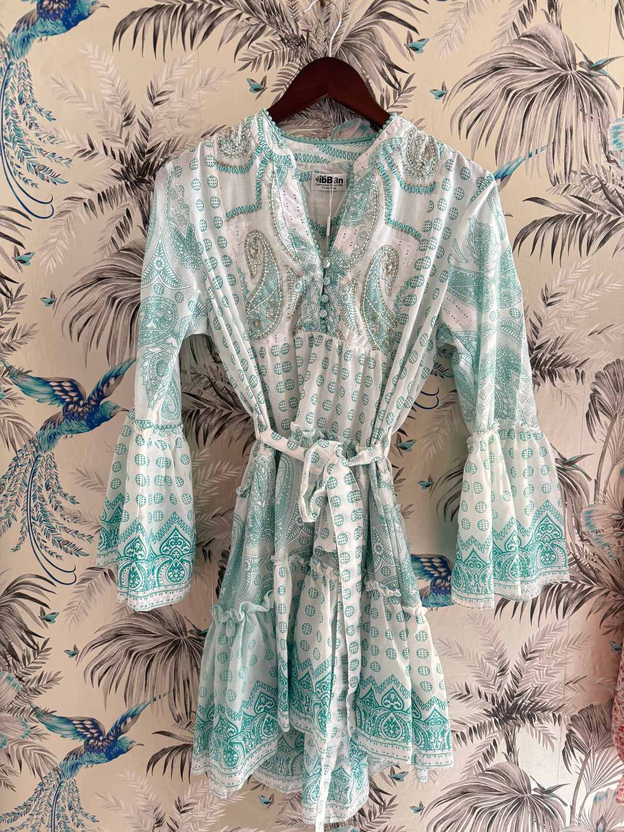 Verona Printed Dress with Tie - Mint