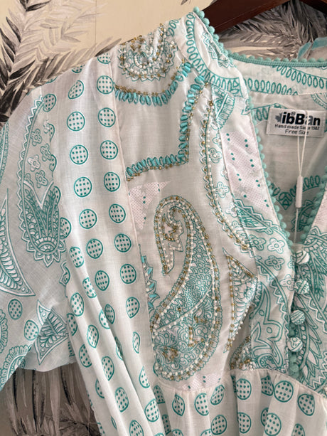 Verona Printed Dress with Tie - Mint