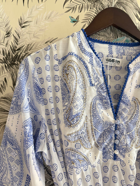Verona Printed Dress with Tie - Blue