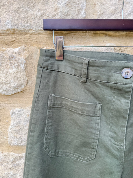 Lucas Wide Leg Cropped Trouser - Khaki