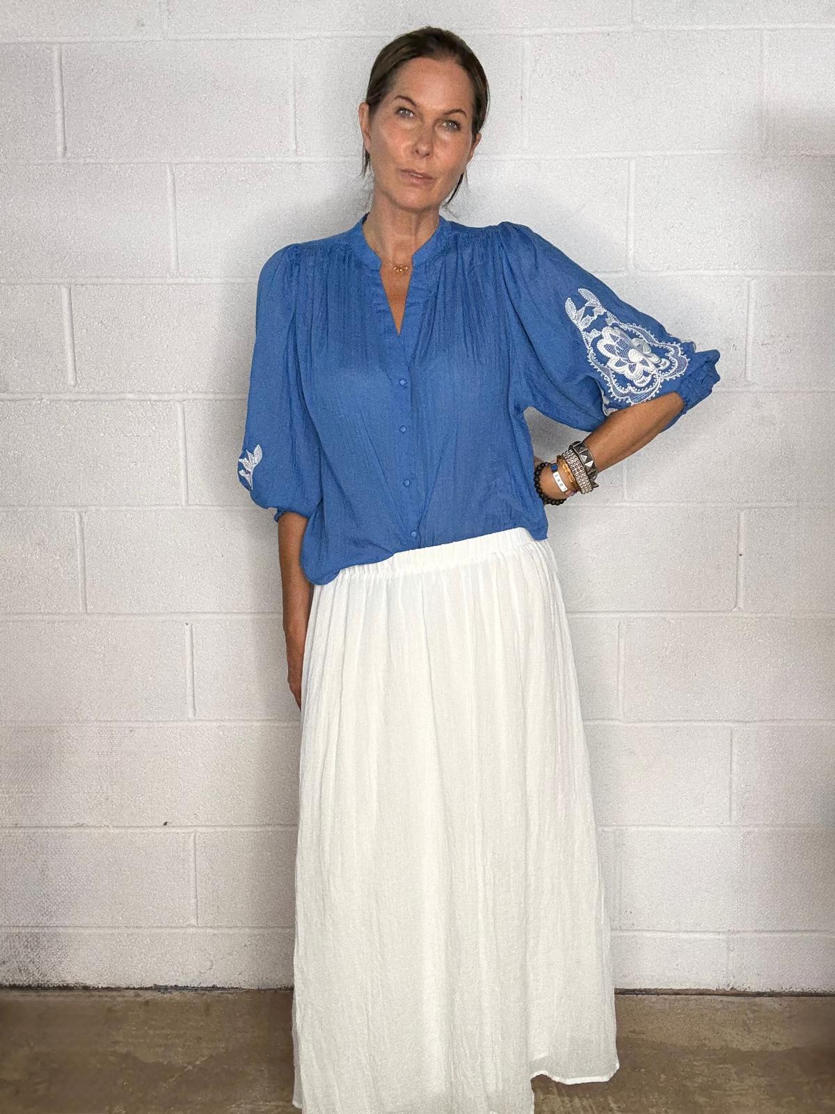 Cameron Embroidered Blouse - Blue