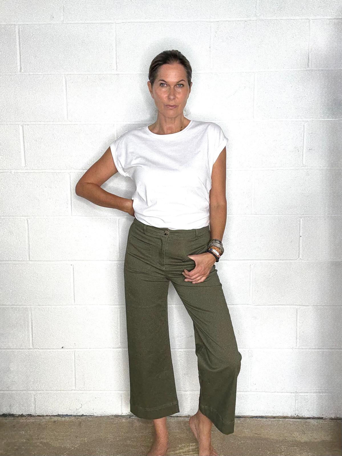 Lucas Wide Leg Cropped Trouser - Khaki