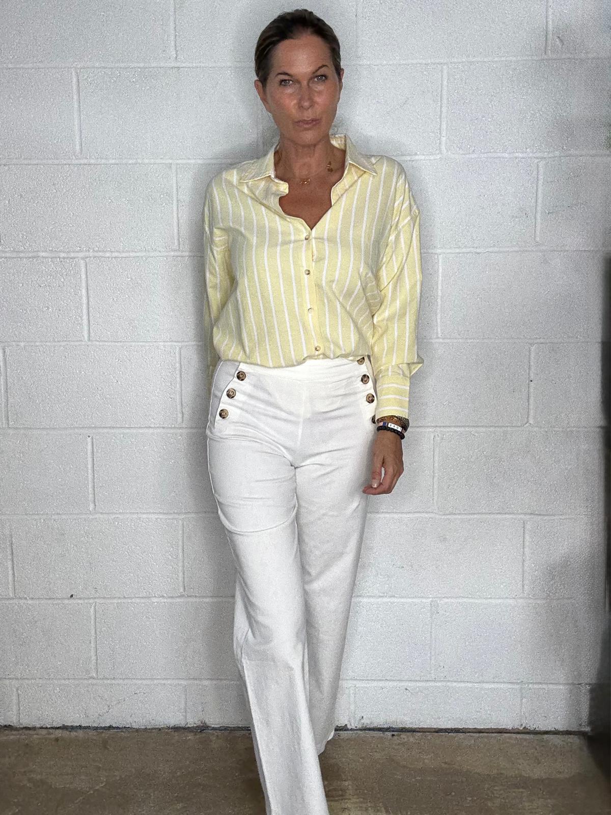 Margaux Button Pant - White
