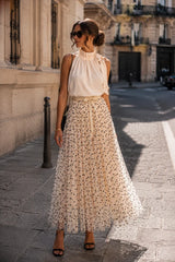 Polka Dot Tulle Skirt - Ecru/Noir