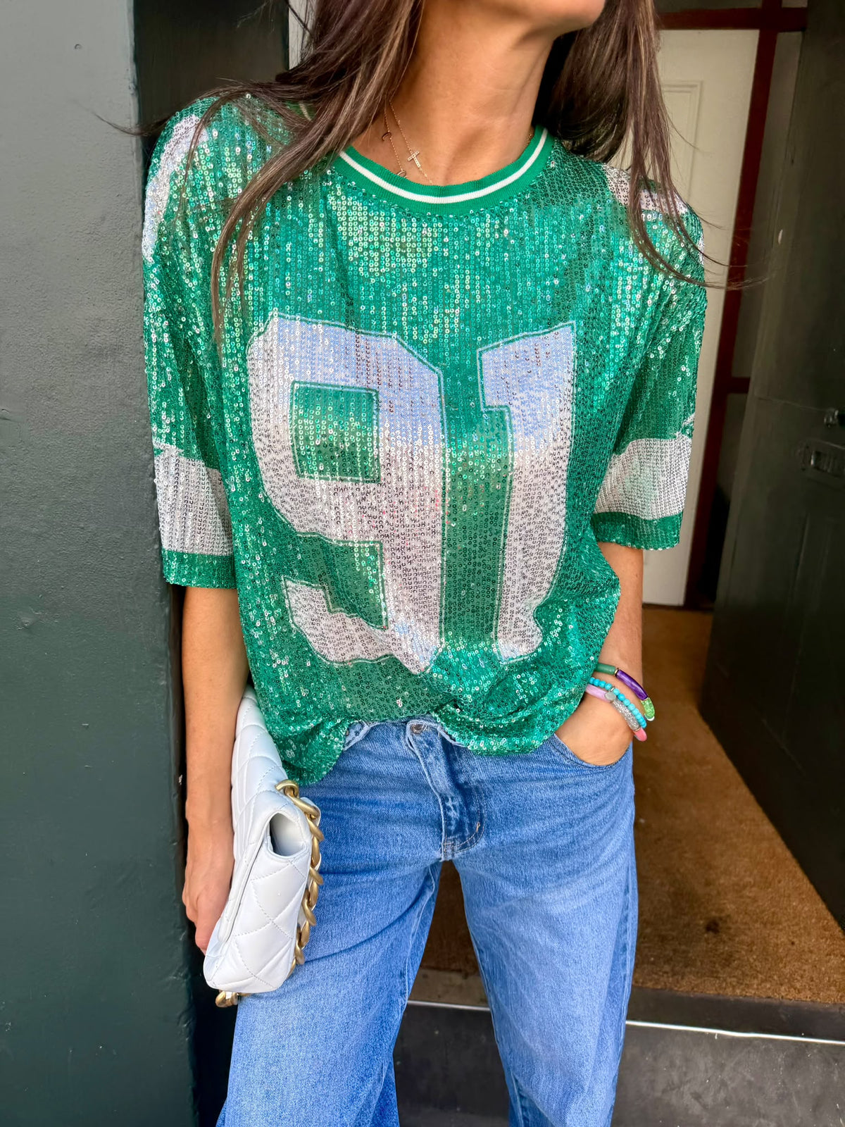 Sequin NFL Inspired Top - Green