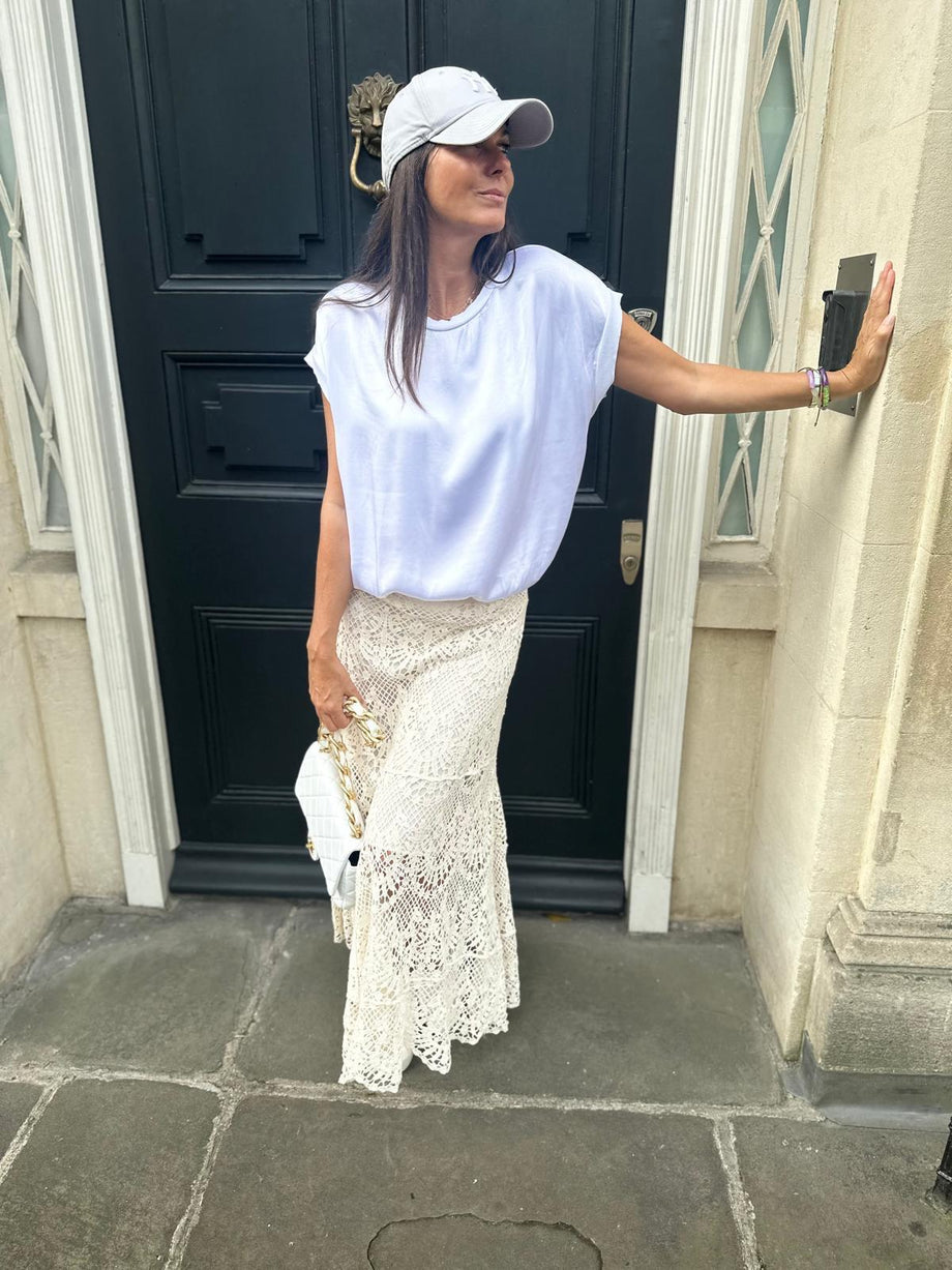 White crochet skirt outfit new arrivals