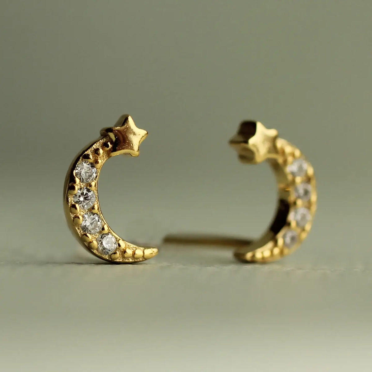 Pave Moon Stud Earrings