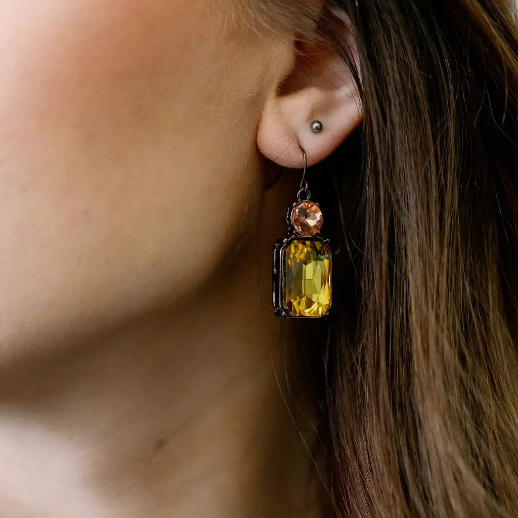 Twin Gem Earring - Yellow/Amber