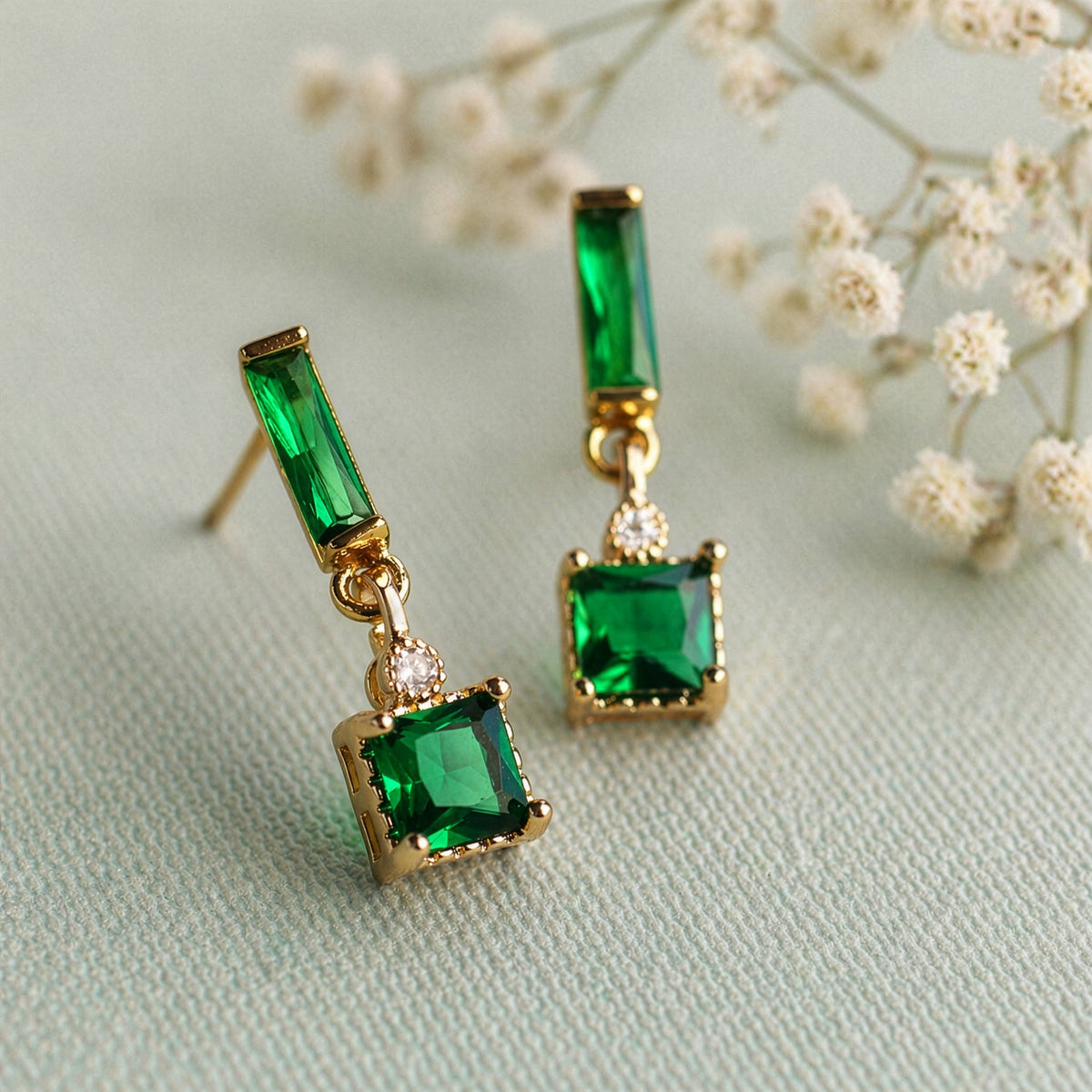 Emerald Cube Earrings