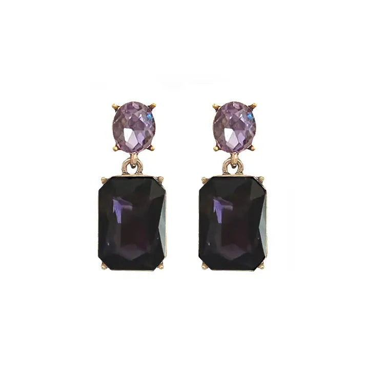 Oval Gem Earring - Purple