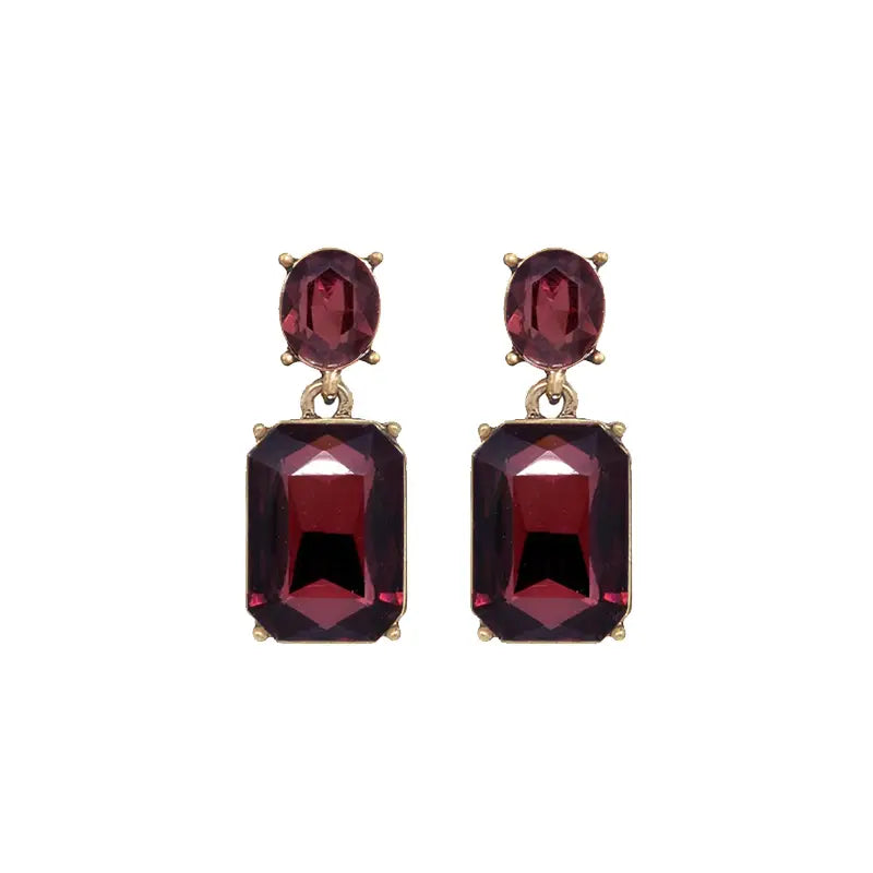 Oval Gem Earring - Burgundy