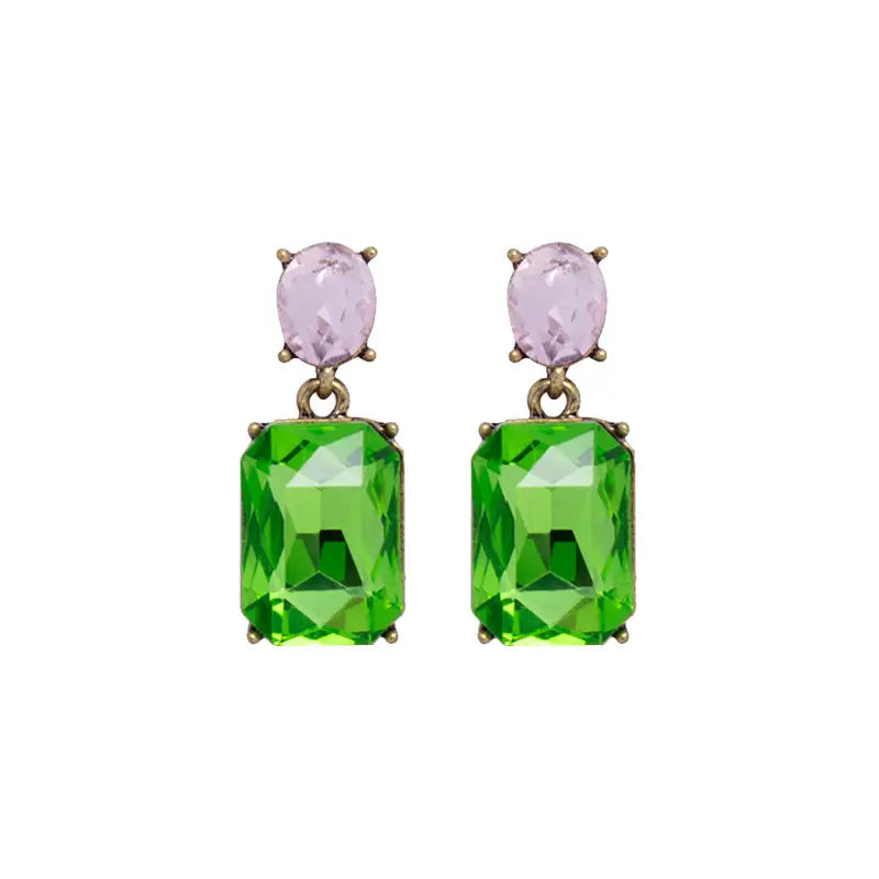 Oval Gem Earring - Lime/Pink
