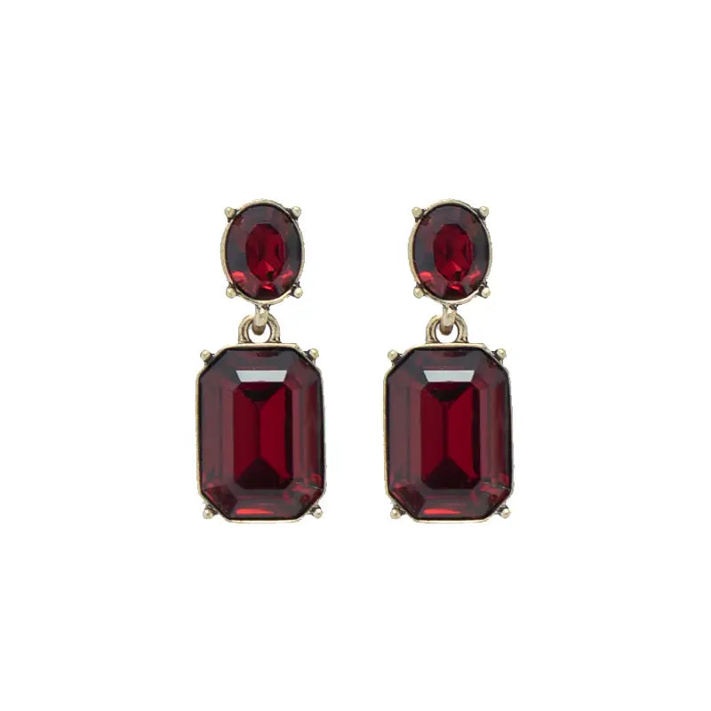 Oval Gem Earring - Deep Red