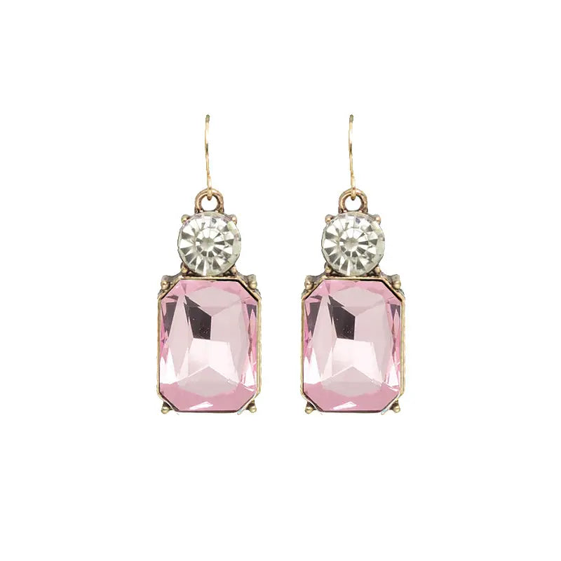 Twin Gem Earring - Pink/Clear