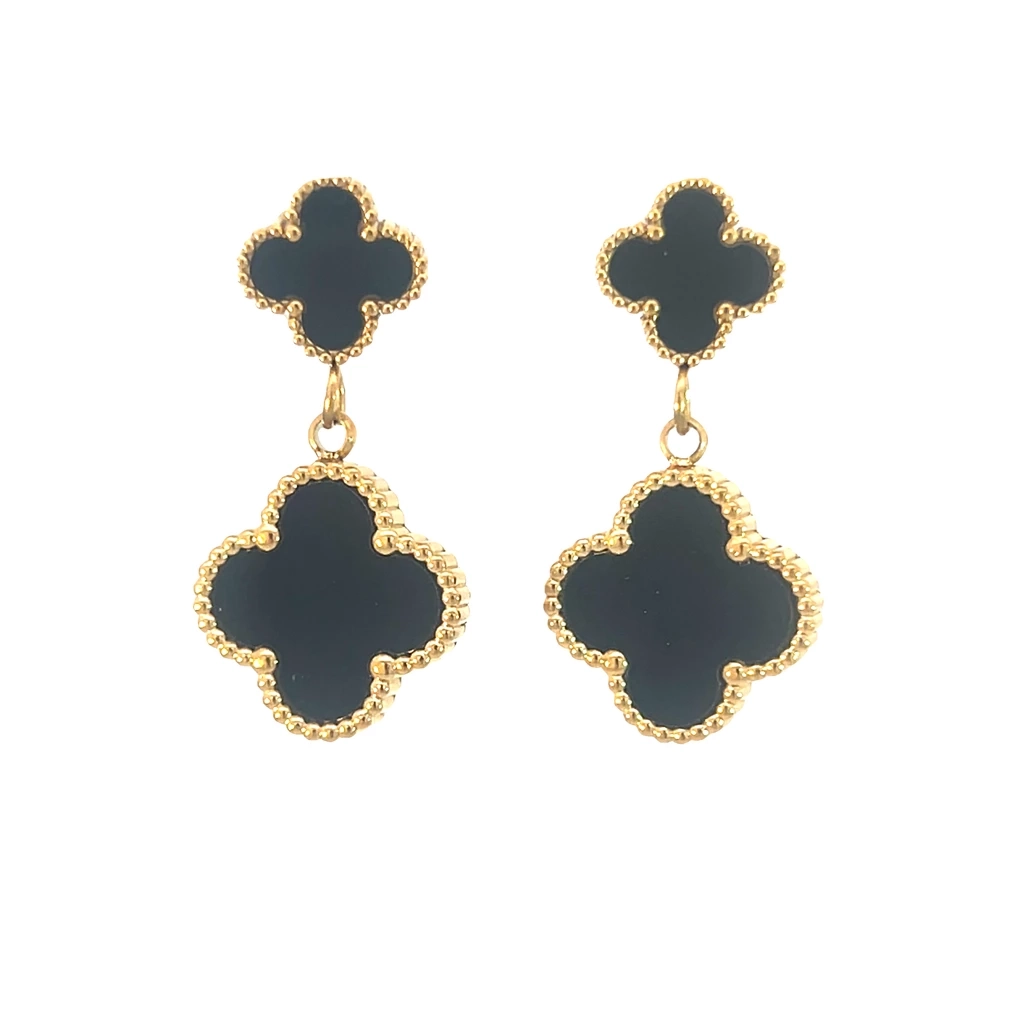 Four Leaf Drop Earring - Black/Gold