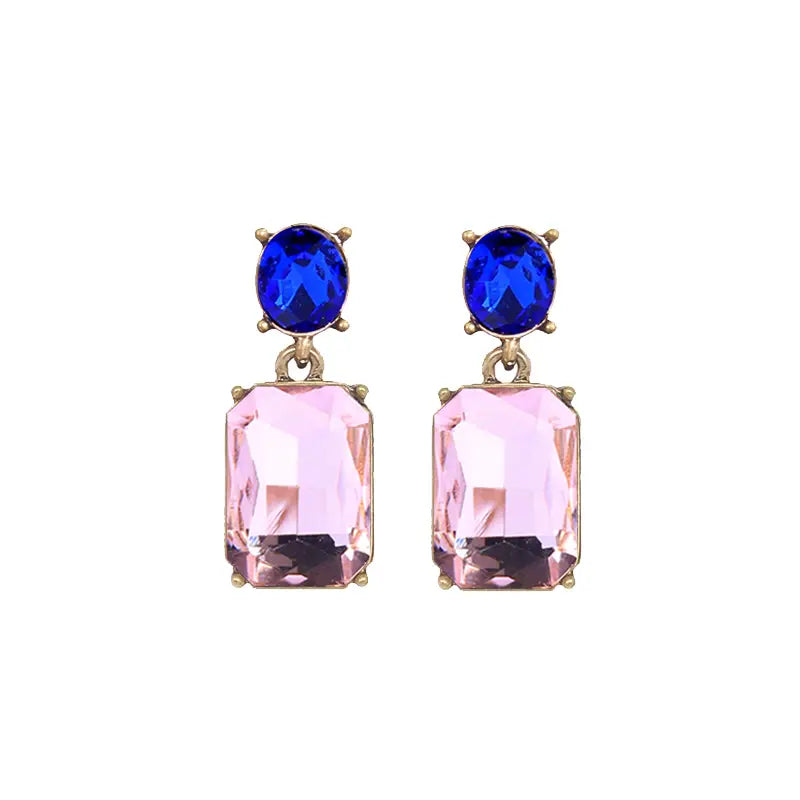 Oval Gem Earring - Blush/Royal Blue