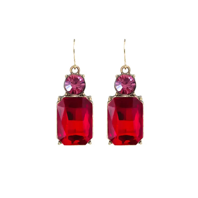 Twin Gem Earring - Fire Red/Pink