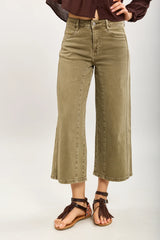 Elly Cropped Wide Leg Denim - Khaki