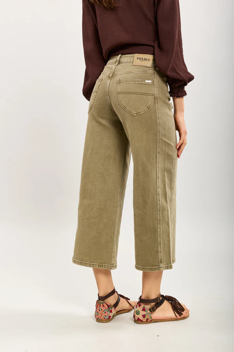 Elly Cropped Wide Leg Denim - Khaki