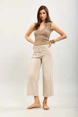 Elly Cropped Wide Leg Denim - Stone