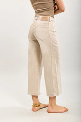 Elly Cropped Wide Leg Denim - Stone