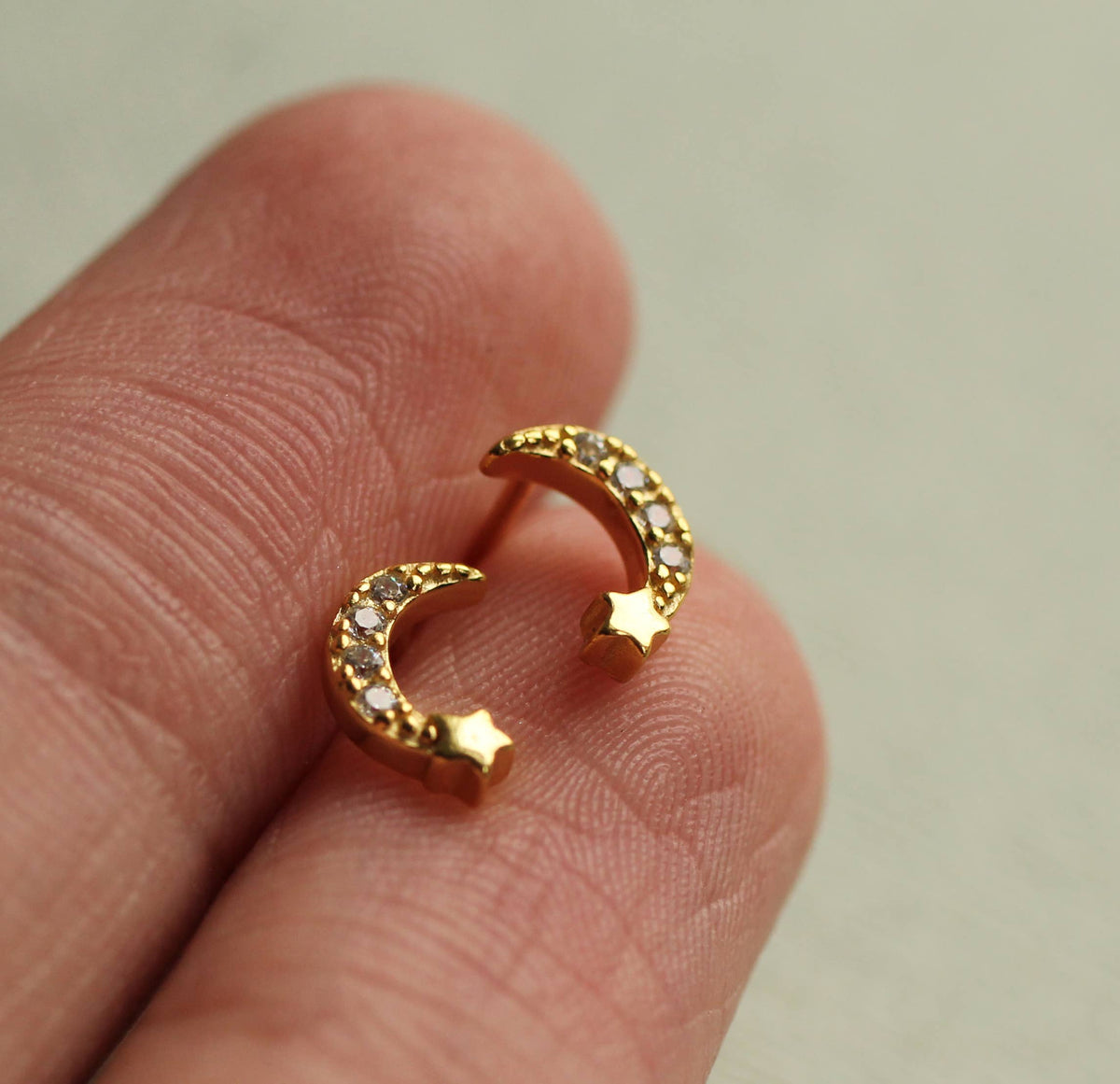 Pave Moon Stud Earrings