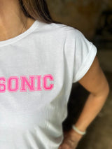 Camiseta Supersonic Branca/Rosa Neon