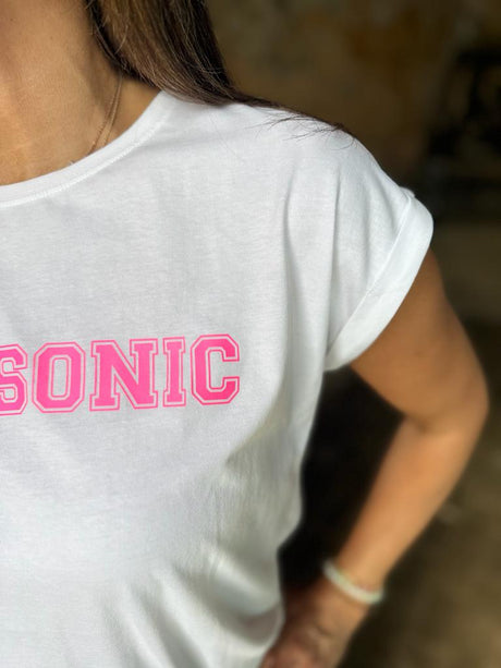 Camiseta Supersonic blanca/rosa neón