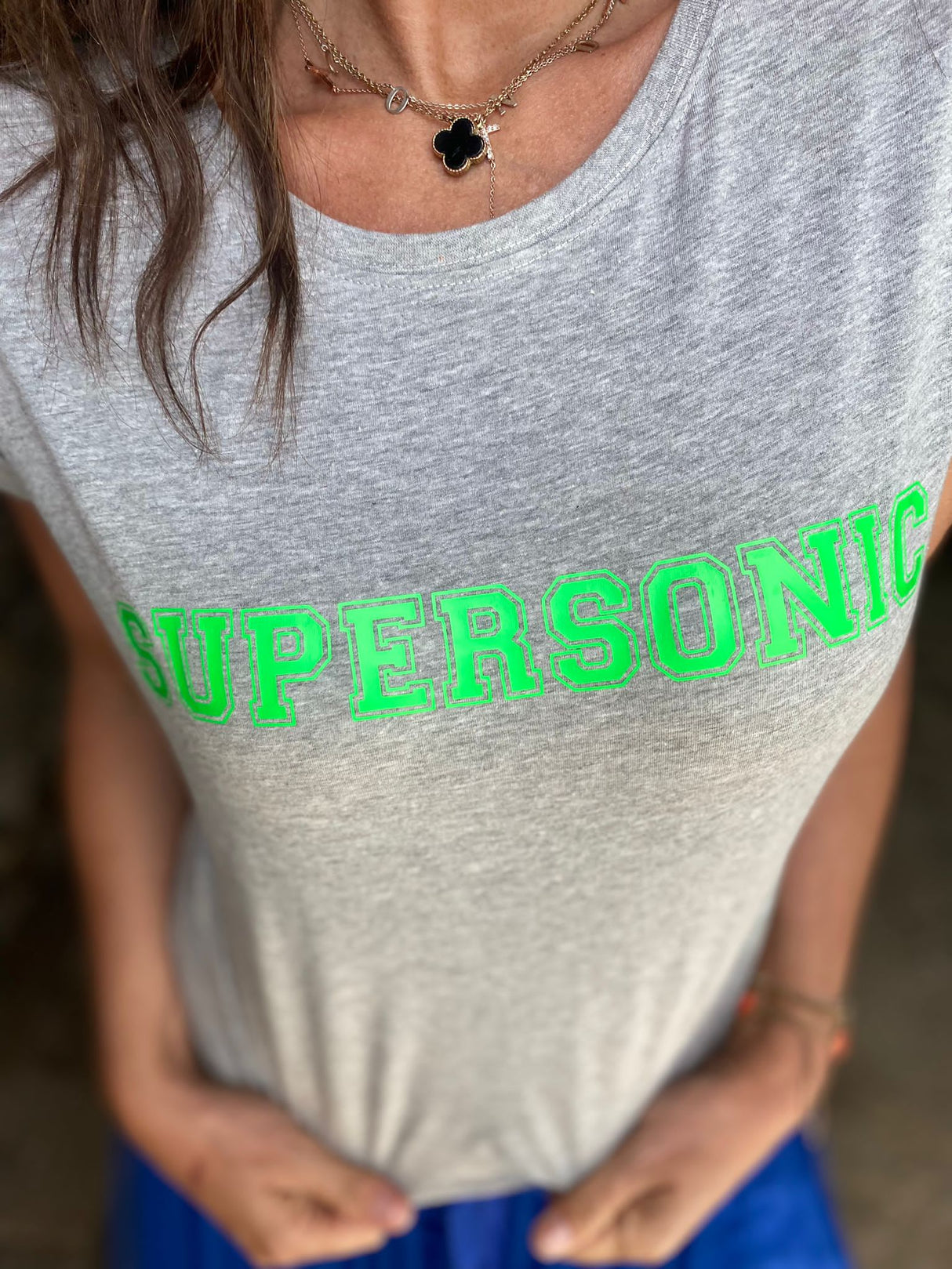 Camiseta Supersonic gris/verde neón